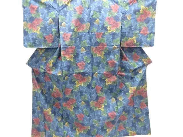 蔦の葉模様織り出し十日町紬着物